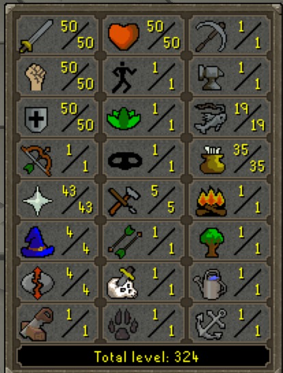 50 Melee 43 Prayer 20 QP